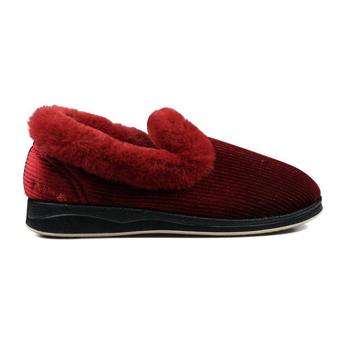 Padders Repose 406/5197 Winter Red Sparkle Slippers - Wide Fit Memory Foam Comfort